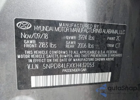 2019 Hyundai Elantra Sel z USA, uszkodzony, nr VIN 5NPD84LFXKH432053